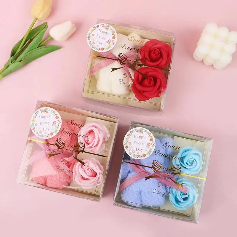 1Set Towel Bear Soap Flower Gift Box,Valentine's Day,Wedding,Mother's Day Christmas Gift Birthday Party Baby Shower Guest Favors