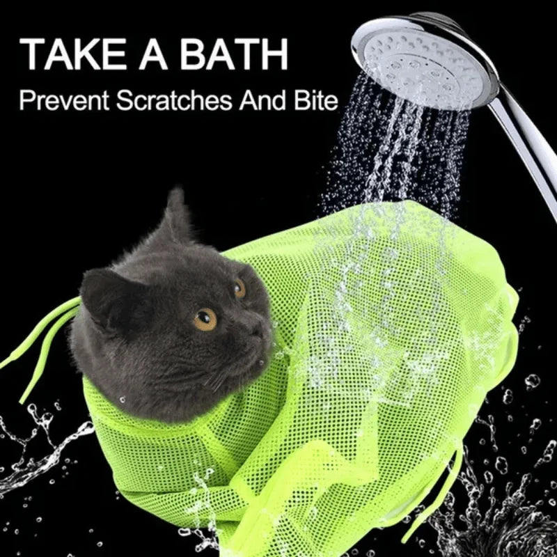 Cat Bath Bag - Safe, Scratch-Free Grooming. Soft, Quick Wrap for Easy Bath. Secure Drawstring. For Kittens & Adult Cats.