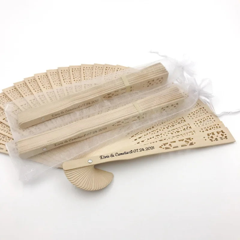 20-100 pieces of personalized wooden wedding gifts and gifts for guests Sandalwood fan folding party decoration