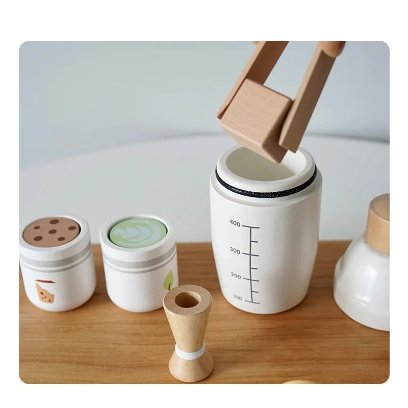 Children Pretend Play Kitchen Toy Wooden Simulation Milk Tea Set Children Role Play Game for Girls Boys Imitation Game Education
