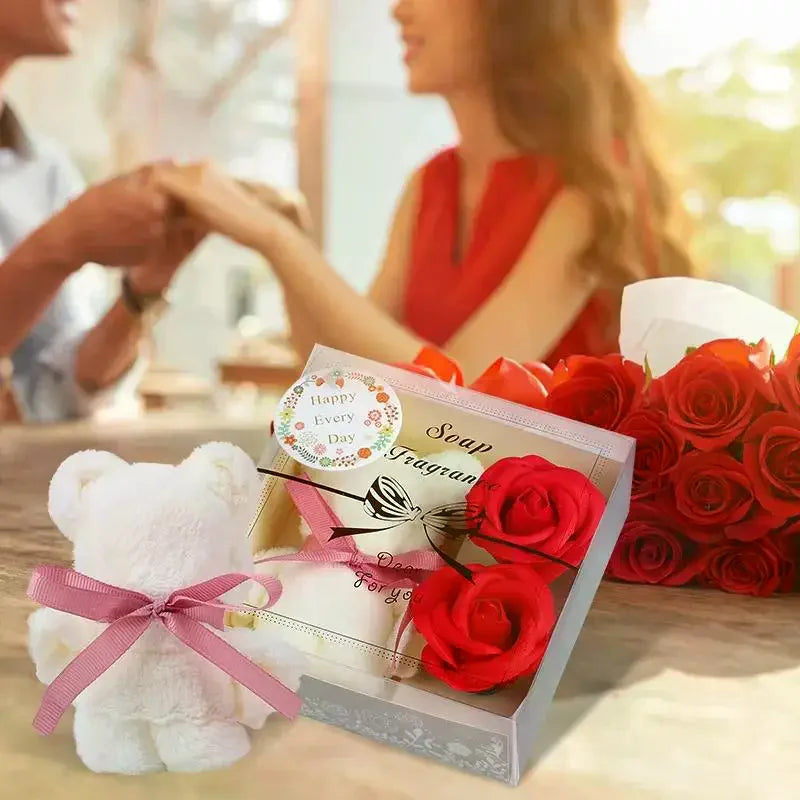 1Set Towel Bear Soap Flower Gift Box,Valentine's Day,Wedding,Mother's Day Christmas Gift Birthday Party Baby Shower Guest Favors