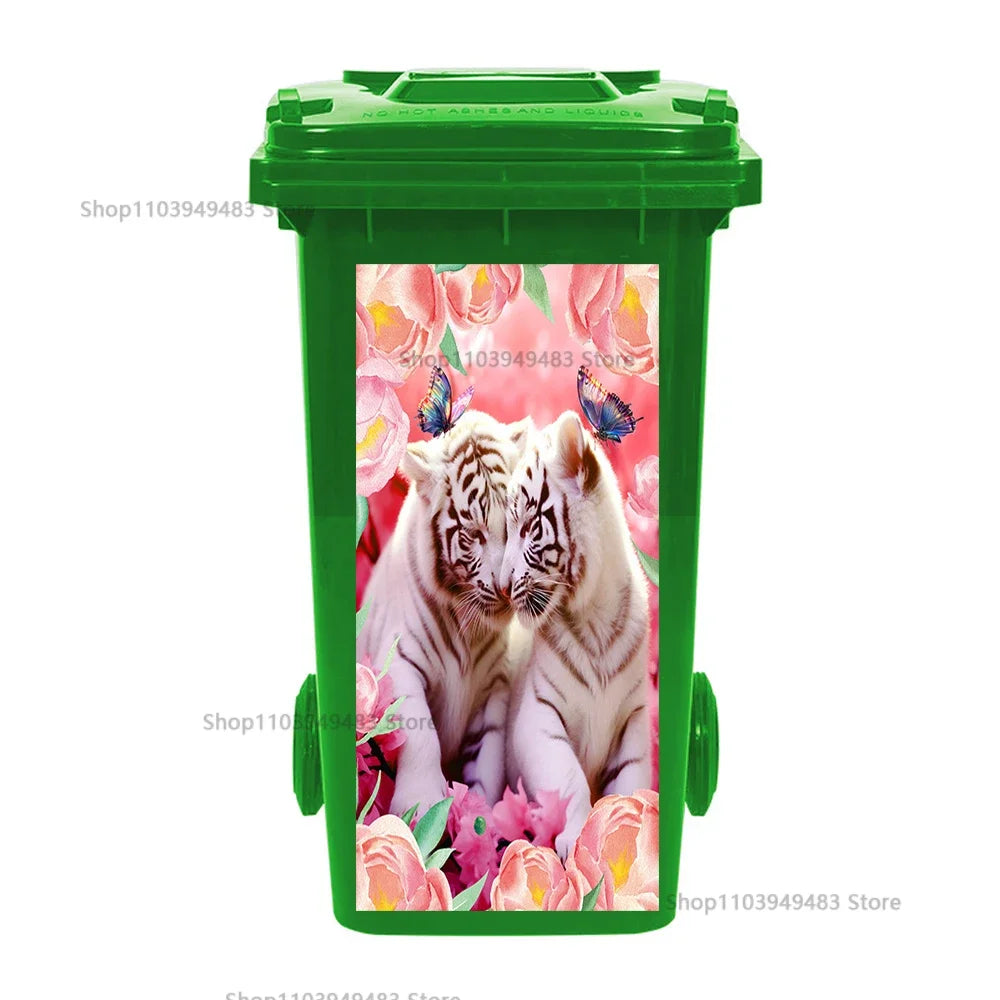 Cute Animal Outdoor Trash Can Decoration Self-adhesive Waterproof Stickers Litter Bins Renovation Cover Decal Garbage Bin Mural