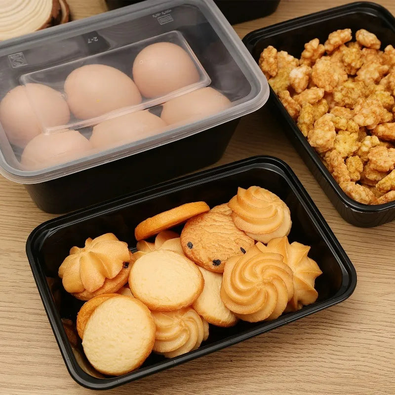 20-10Pcs Disposable Bento Box Kitchen Fridge Storage Box with Lids Black Food Containers Leakproof Lunch Box for Salad Sandwich