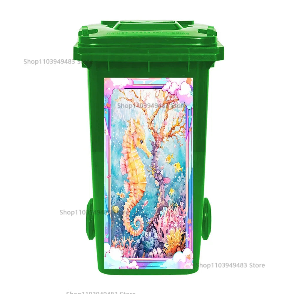 Cute Animal Outdoor Trash Can Decoration Self-adhesive Waterproof Stickers Litter Bins Renovation Cover Decal Garbage Bin Mural
