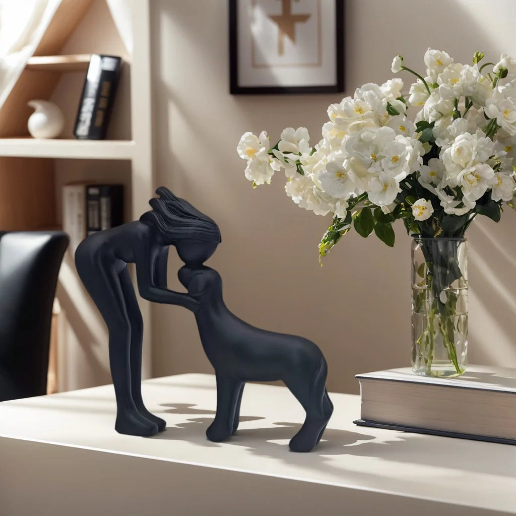 1 Girl and Dog Friendship, Resin Crafts Collection, Girl and Dog Statue, Remember Their Friendship, Dog Commemorative Gift, Beautiful Home Decoration Gift, Those Sharing Gift, Room Decoration, Girl Carrying Dog as Loyalty Pet