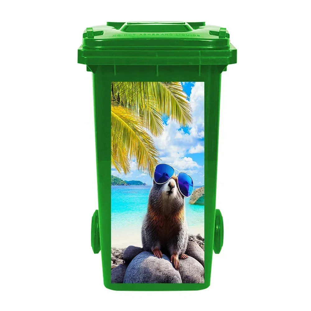 Cute Animal Outdoor Trash Can Decoration Self-adhesive Waterproof Stickers Litter Bins Renovation Cover Decal Garbage Bin Mural