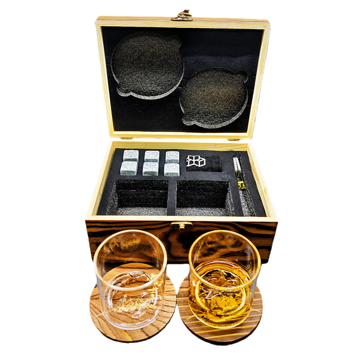 Whiskey Stones Gift Set,2 Glasses,6 Whiskey Stones,Ice Tongs,Reusable Whiskey Glasses,Men's Gift Father's Day Gift,Bar Party Kit