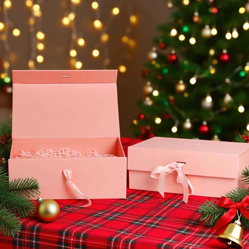 1 Set 23cm Luxury Ribbon Gift Box with Lafite Grass Bronzing Envelope Greeting Card Storage Party Wedding Souvenir Packaging ZYF