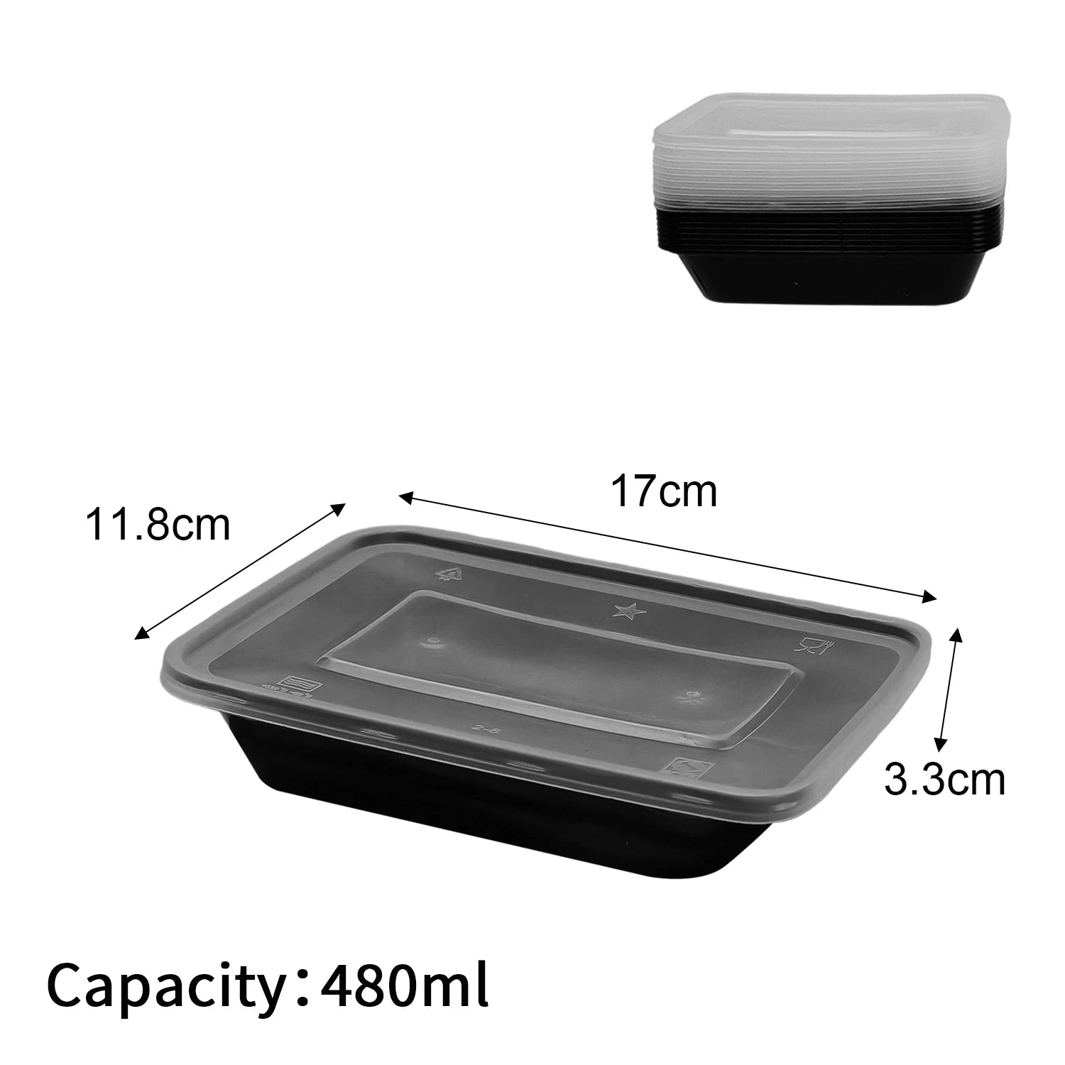20-10Pcs Disposable Bento Box Kitchen Fridge Storage Box with Lids Black Food Containers Leakproof Lunch Box for Salad Sandwich