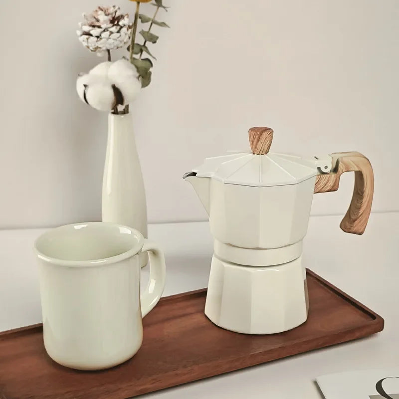 Hand Grinder Coffee Maker Set,Hand Grinder Set Gift Box,Moka Pot 6 Piece Set,with Cup,bean Bin,filter Paper and Bean Brush Spoon