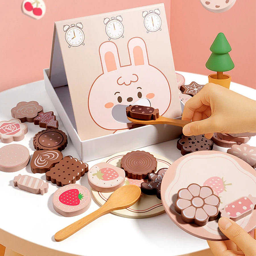 Animal Feeding Game Wooden With Cute Food Pieces Rabbit Bear Role-Play Toy Fine Motor Skill Educational Gift For Kids Christmas