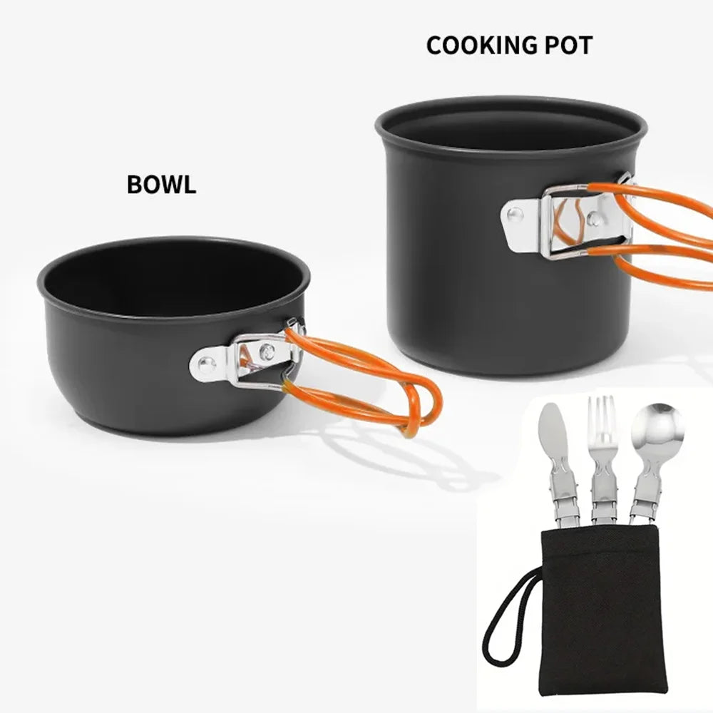 Outdoor camping cooking set kitchen supplies hard aluminum alloy material cookware set hiking and picnic equipment