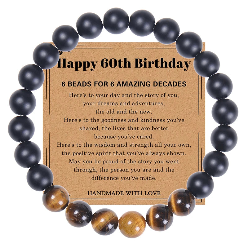 30/40/50/60/70/80 Years Old Birthday Gifts for Men Bead Bracelets for Women Natural Stone Bracelets Handmade Stone Card Bracelet