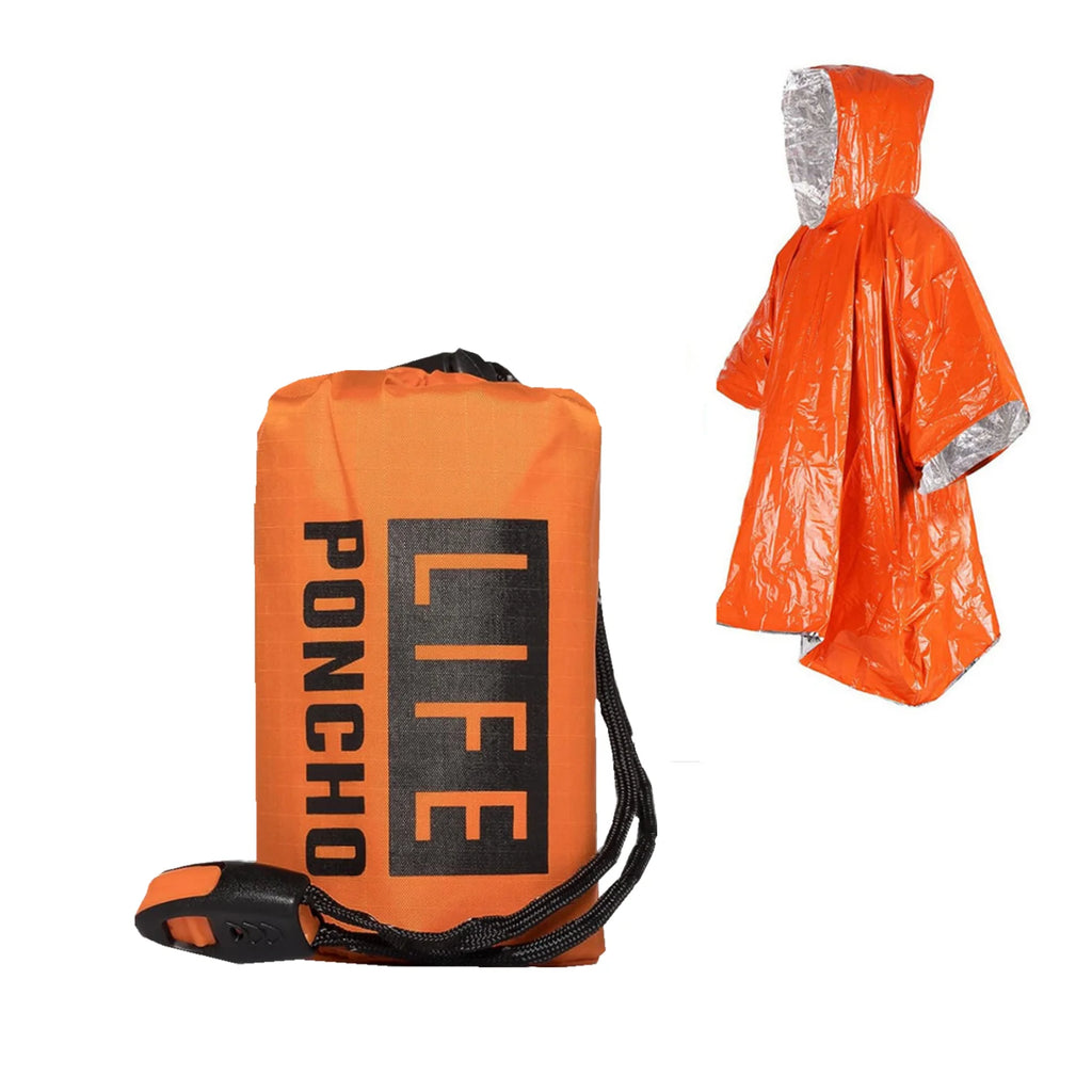LIFE poncho Emergency Survival Rain Poncho Thermal Survival Space Blanket Raincoat Heat Reflective Waterproof for Camping Hiking