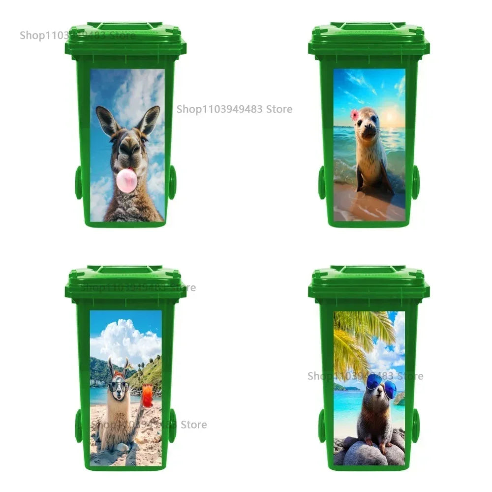 Cute Animal Outdoor Trash Can Decoration Self-adhesive Waterproof Stickers Litter Bins Renovation Cover Decal Garbage Bin Mural