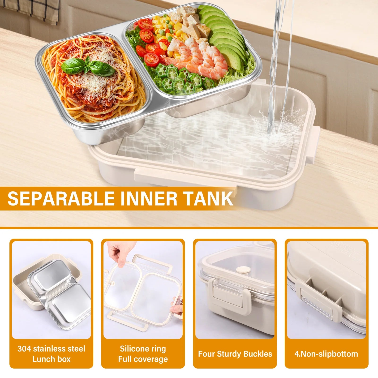 Bento Lunch Box Metal Food Box Kid Student High Capacity Microwae Food Storage Containers Portable Leakproof Office School Camp