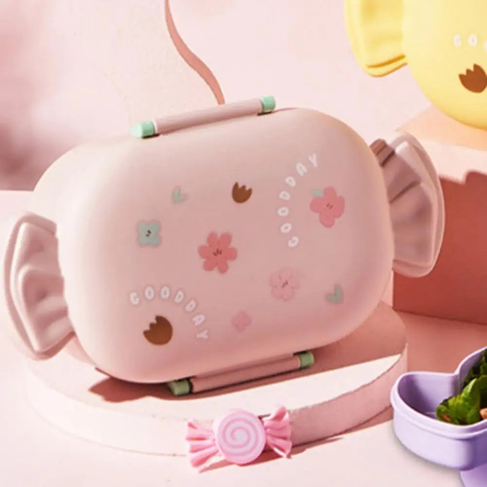 Cartoon Bento Box for Kids School Food Storage Container Microwavable Portable Picnic Basket Round Lunchbox with Handle