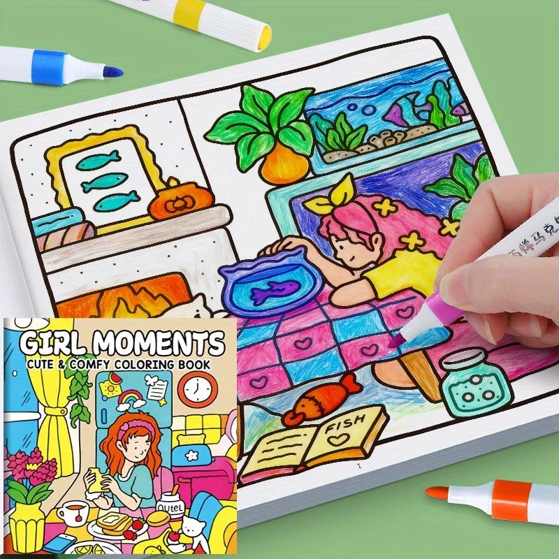 1 Book, 24-page Fun Coloring Book, Animal World, Girl's Time, Ocean Animal Theme, Children and Adult Drawing Picture Book