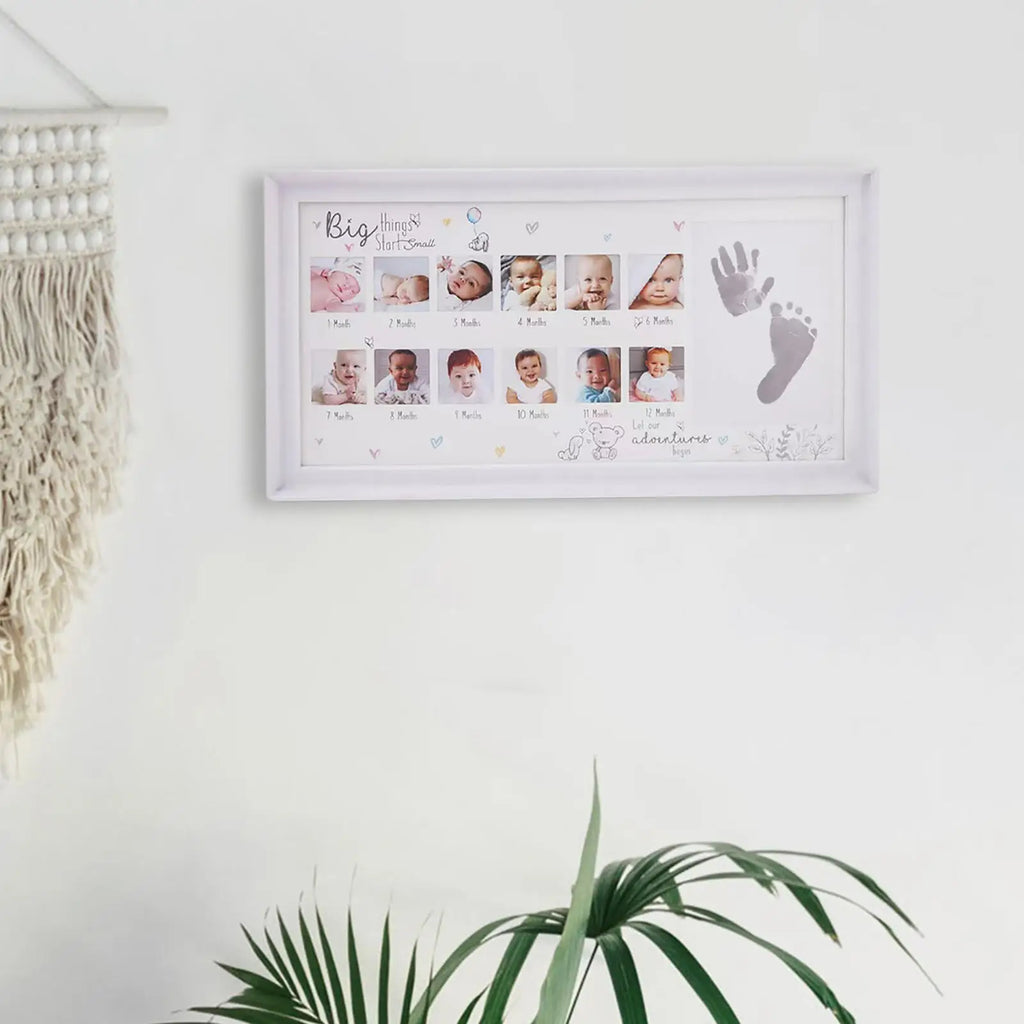 Baby Photo Frame Newborn DIY 0-12 Month Kids Gift My First Year Baby Shower Picture Frame with Ink Pad Footprint & Handprint