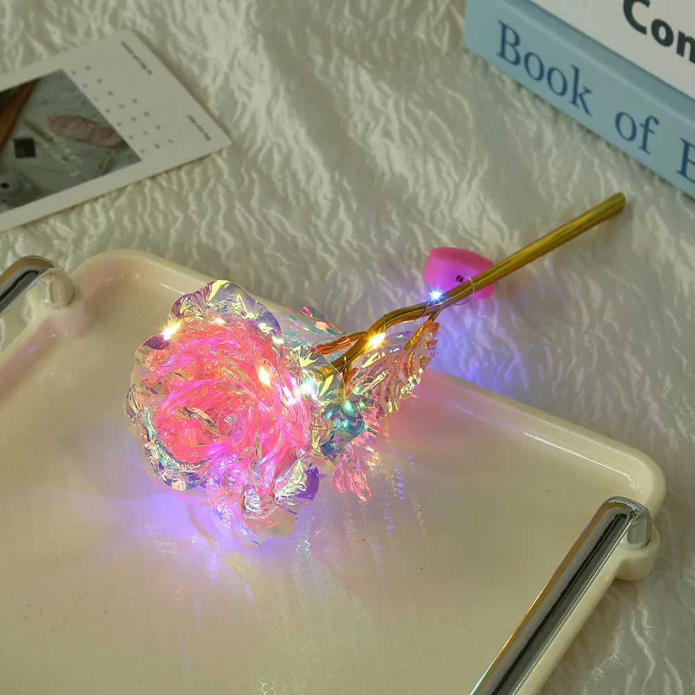 Valentine's Day LED Rose Creative Gold Foil Flower Artificial Flower for Home Decor Wedding Valentine's Day Mother's Day Gifts