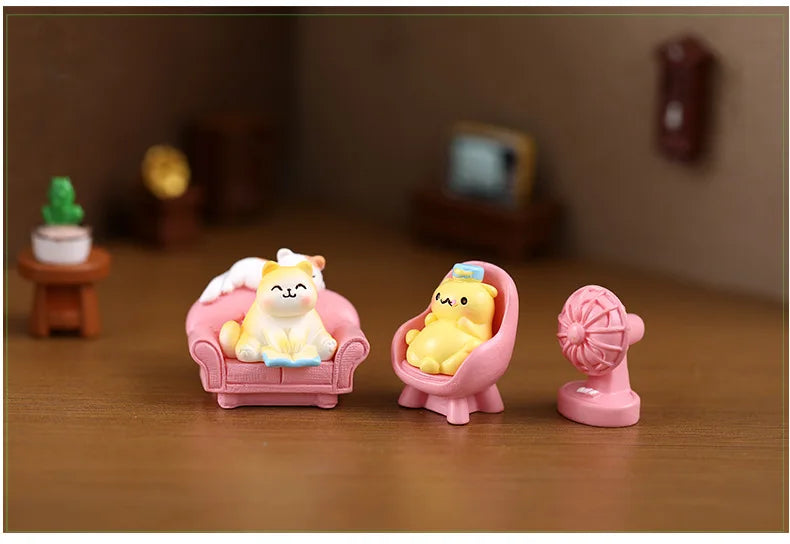 Daily Life Of Cat Statue Figurine Animal Model Cute Cat Small Sofa Furniture Decor for Room Birthday Toy for Kid Home Decoration
