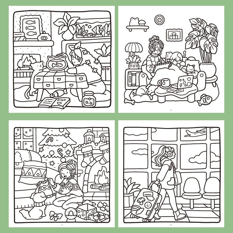 1 Book, 24-page Fun Coloring Book, Animal World, Girl's Time, Ocean Animal Theme, Children and Adult Drawing Picture Book