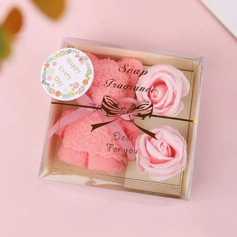 1Set Towel Bear Soap Flower Gift Box,Valentine's Day,Wedding,Mother's Day Christmas Gift Birthday Party Baby Shower Guest Favors