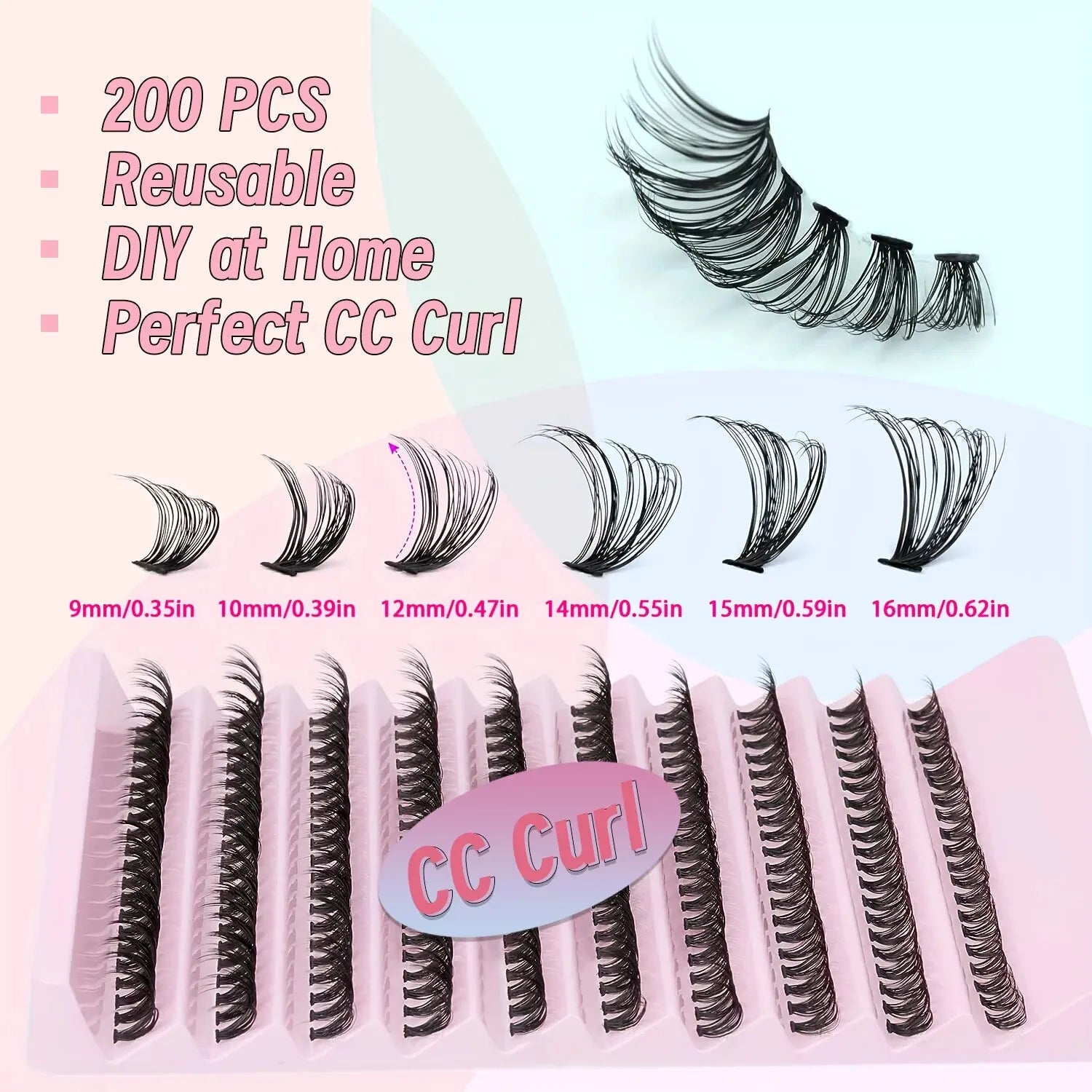 Eyelash Cluster 200 PCs DIY Individual Eyelashes Natural Look Wispy Eyelashes 9-16MM 40D Curly Hair Individual Cluster Eyelashes