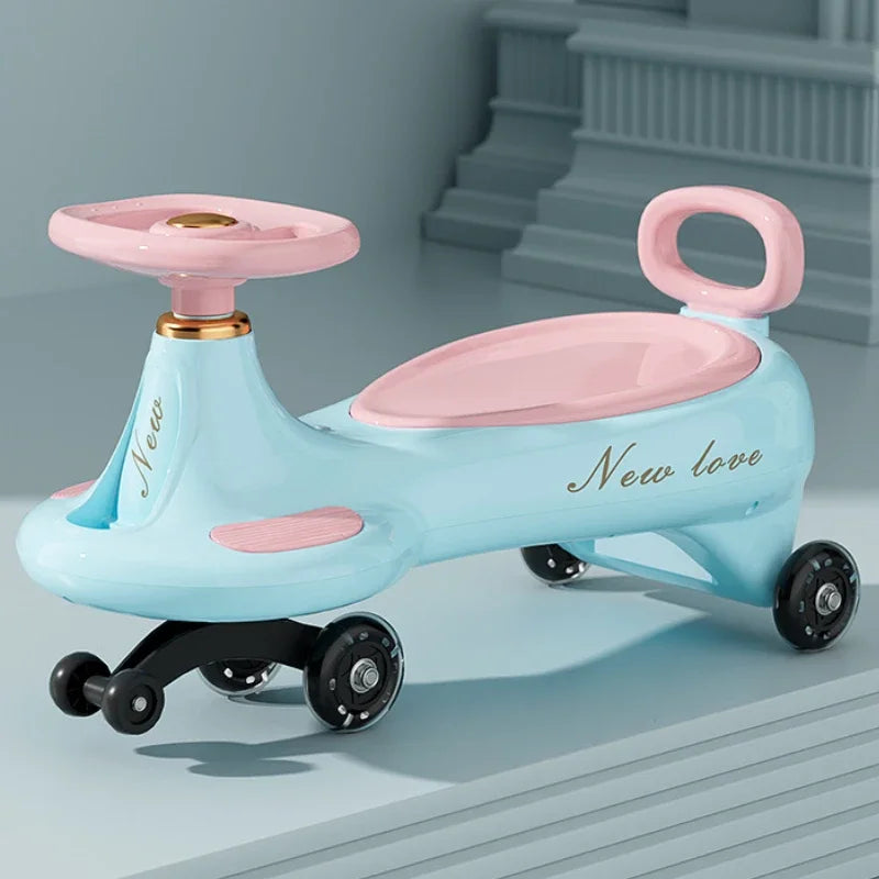 Kids Wiggle Car Ride On Toy with Music & Light Anti-Tip Design 360° Swivel Wheels Storage for Boys Girls Outdoor Playground