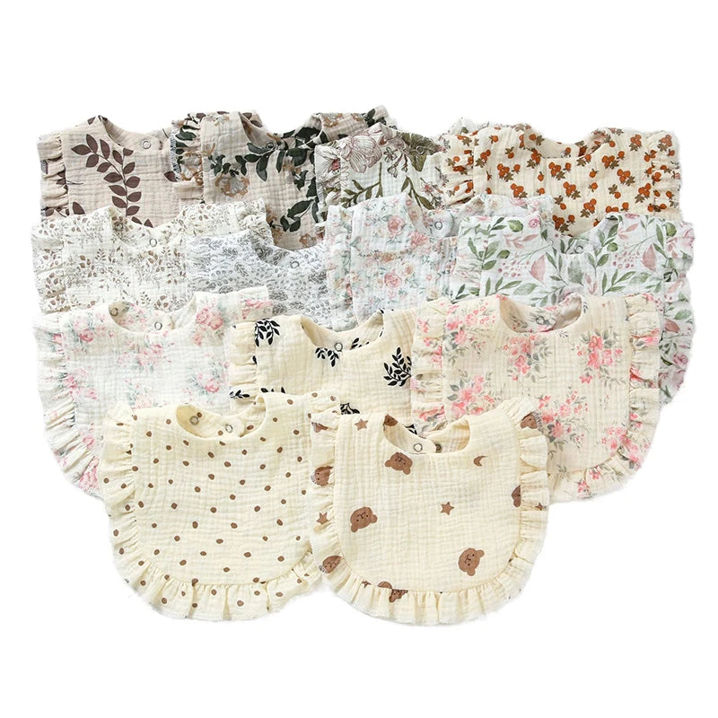 Baby Saliva Towel Muslin Cotton Infant Bibs Kids Feeding Eating Apron Boys Girls Ruffle Towel Toddler Newborn Prints Burp Cloth