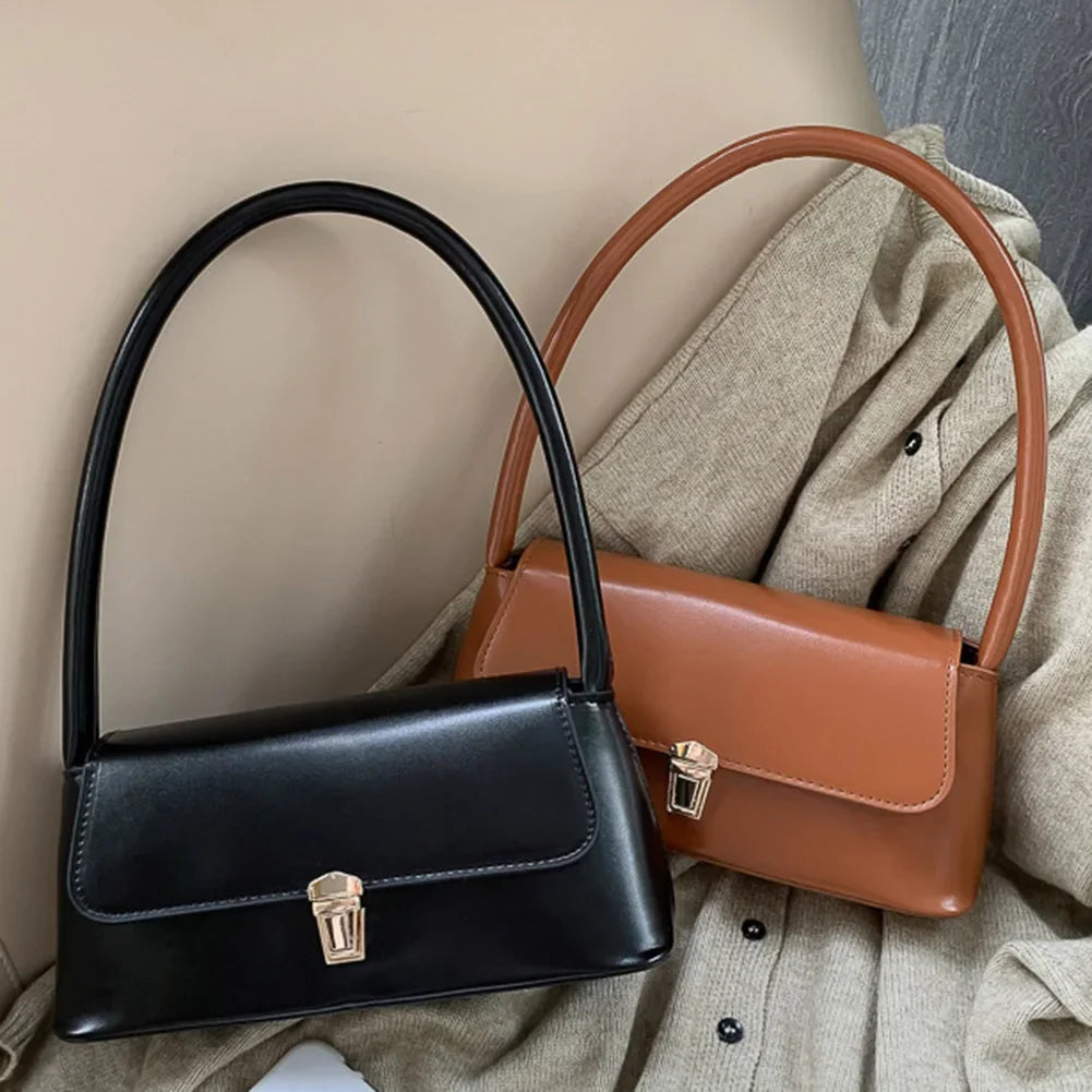 Women Retro Tote Bag Trendy Vintage Underarm Bag Portable Casual PU Leather Solid Color Simple Handle Designer Handbags