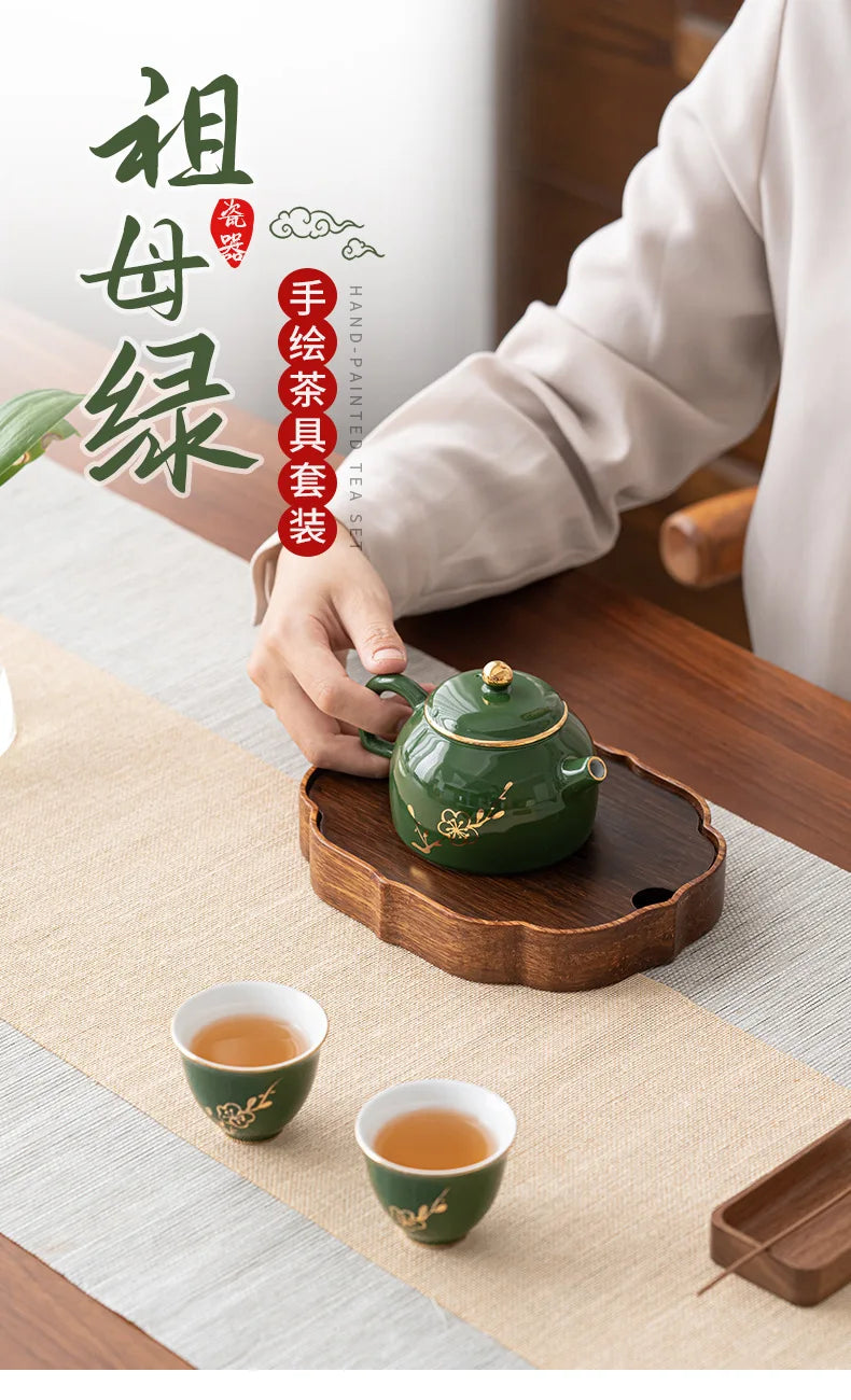 Emerald Green Ceramic Tea Set Complete Set Tea Ceremony Set Gold Stamping Lotus Teapot And Tea Cup Set Chinese Tea Set Ornaments