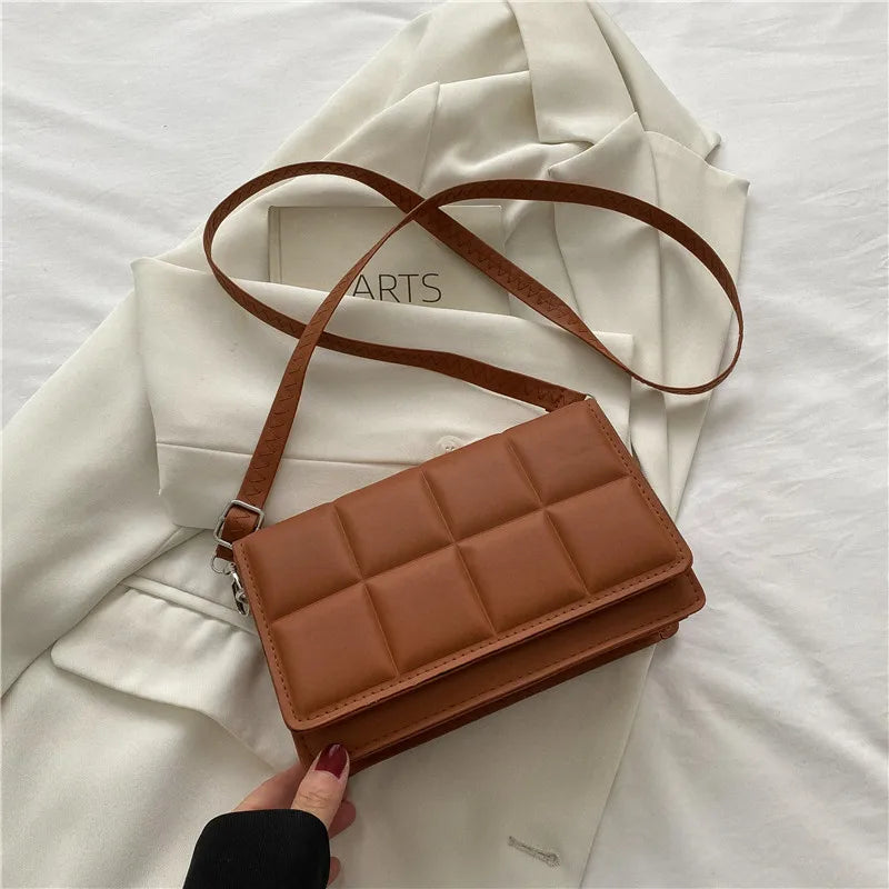 Trendy Classic Solid-Colour Minimalist Fashion Handbag Popular New Style Compact Square Bag PU Handheld Crossbody Shoulder Bag