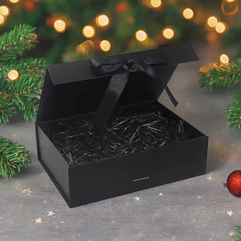 1 Set 23cm Luxury Ribbon Gift Box with Lafite Grass Bronzing Envelope Greeting Card Storage Party Wedding Souvenir Packaging ZYF