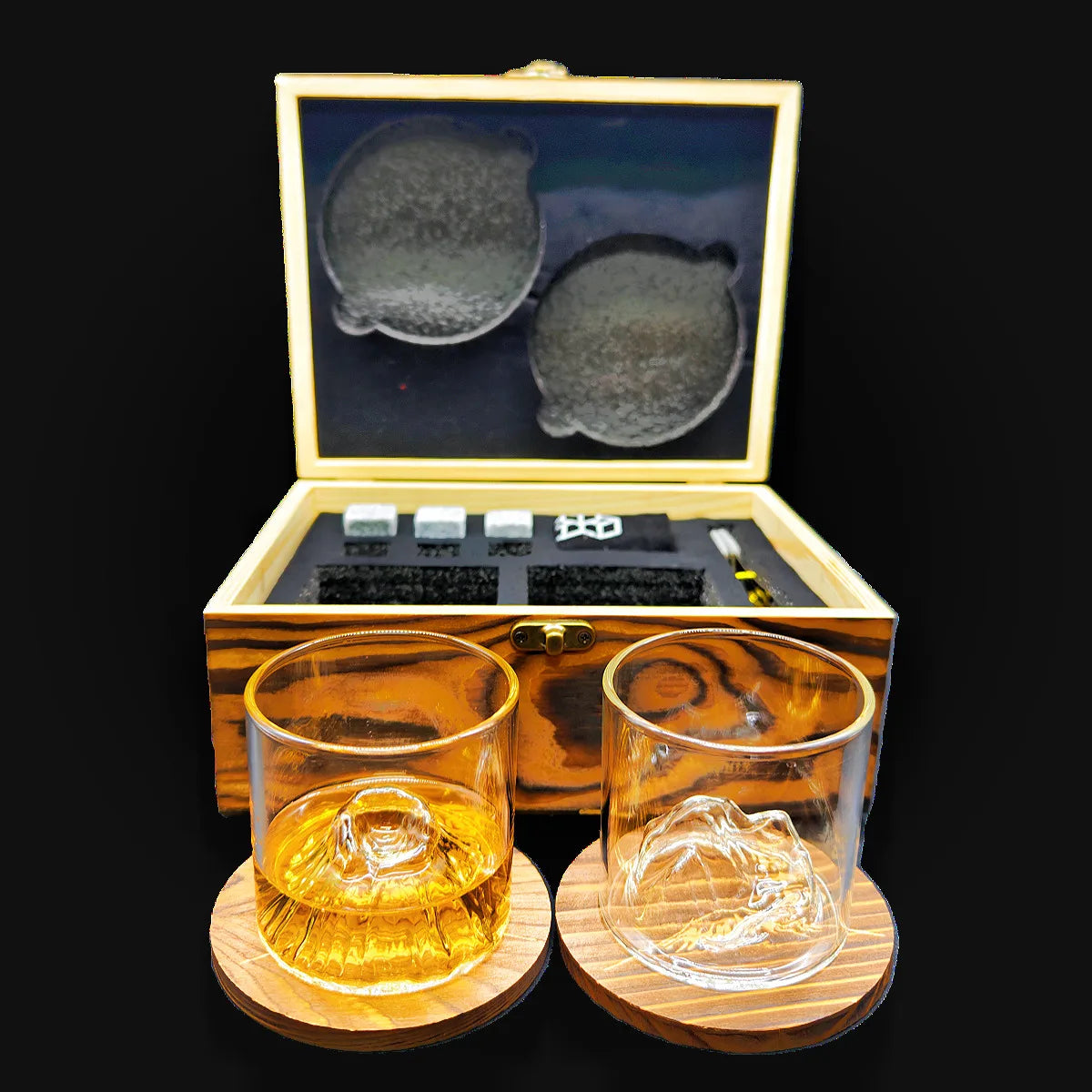 Whiskey Stones Gift Set,2 Glasses,6 Whiskey Stones,Ice Tongs,Reusable Whiskey Glasses,Men's Gift Father's Day Gift,Bar Party Kit