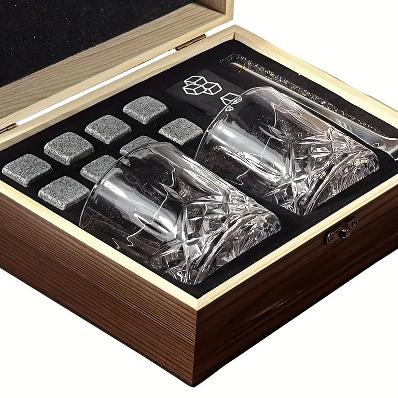 Whiskey Stones Gift Set,8 Whiskey Stones,2 Glasses,Ice Tongs,Reusable Whiskey Stones,Men's Gift Father's Day Gift,Bar Party Kit