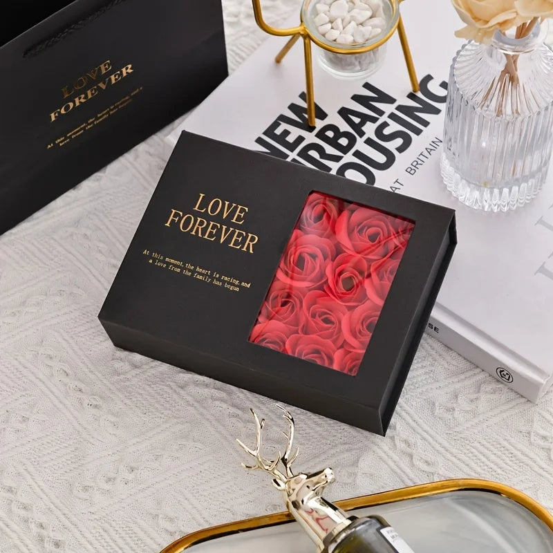 Valentine's Day Gift Set: 6 Roses + Window Box + Tote Bag (Necklace not included). Perfect for Valentine's Day and Anniversary.