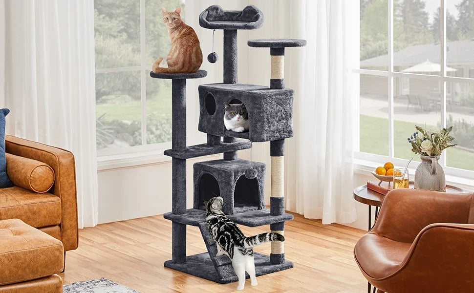 Cat Tree Cat Tower Condominium with Condominium and Hanging Ball and Scratching Post, Large Cat House for Kittens and Cats