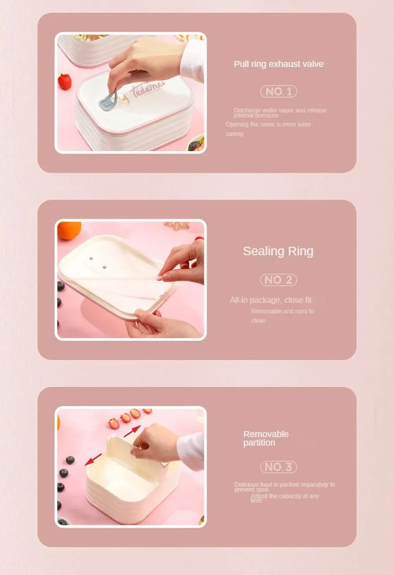 Bento Lunch Box  Sealed Leak Proof Cute Anti Drop Safe for Students Suitable for Microwave Heating Children's Lunch Box