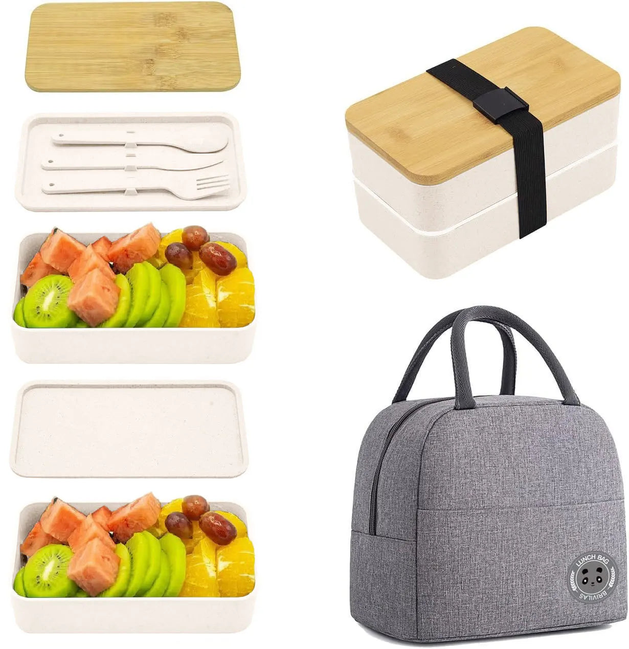 Stackable Bento Lunch Box with Insulated Bag Microwaveable Divided Large Capacity Bento Box for Office Workers and Students