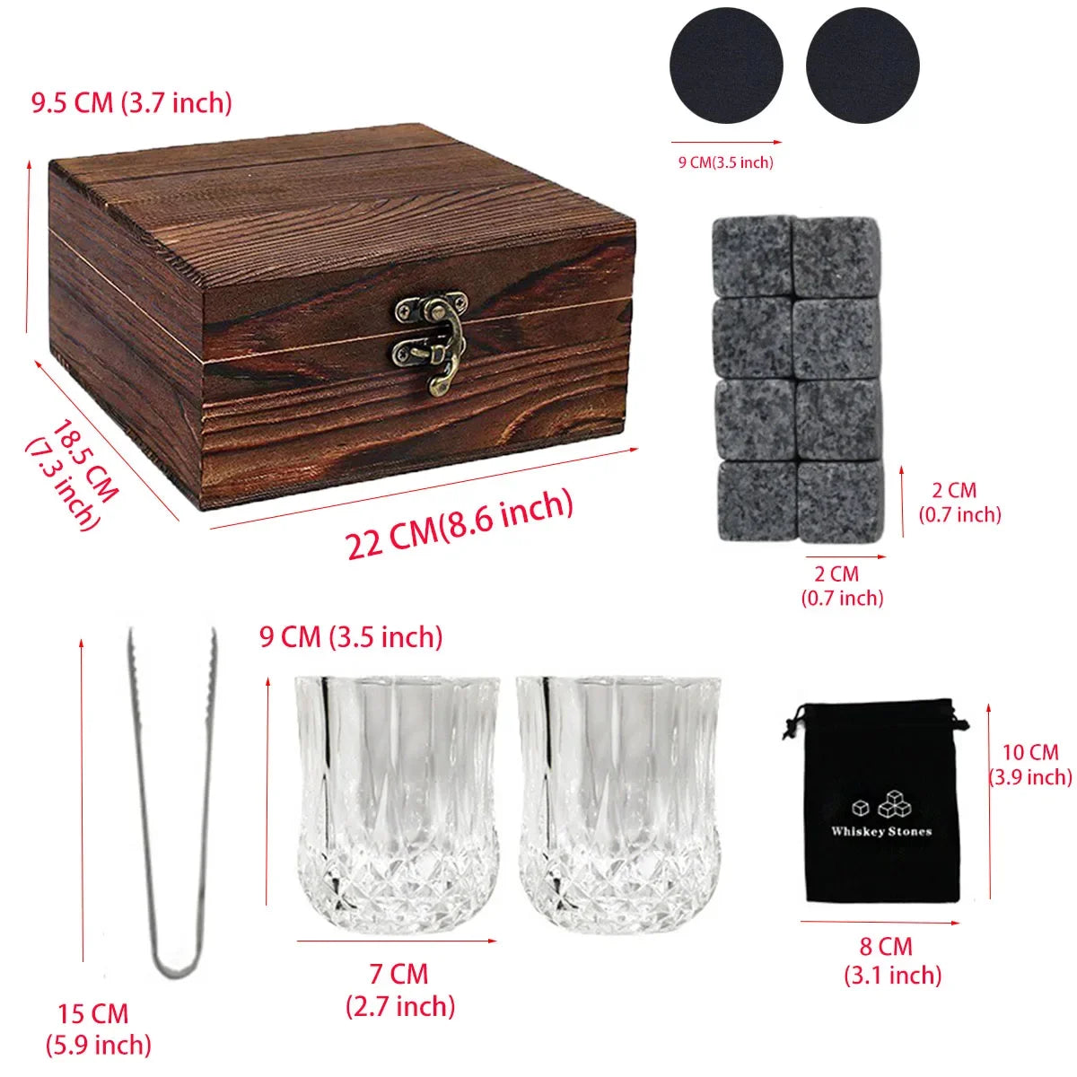 Whiskey Stones Gift Set,8 Whiskey Stones,2 Glasses,Ice Tongs,Reusable Whiskey Stones,Men's Gift Father's Day Gift,Bar Party Kit
