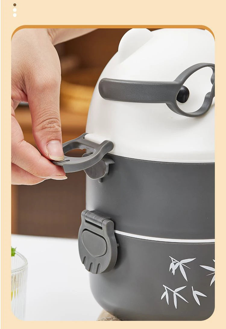 Stackable Bento Box Portable Cute Cartoon Children Lunch Box Double Layer Food Storage Container Eyeglass Bear Thermal Bento Box