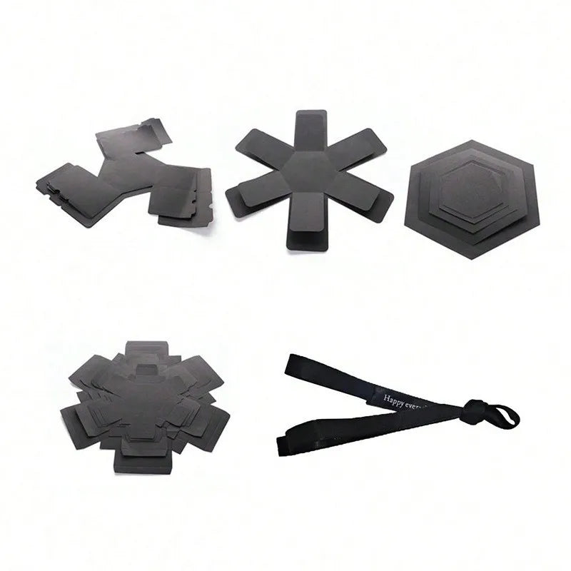 1 Set Hexagonal Gift Box Handmade DIY Photo Album Explosion Box Black Rose Wrapping Box Birthday Party Valentine's Day Gift Box