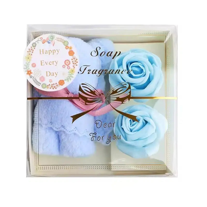 1Set Towel Bear Soap Flower Gift Box,Valentine's Day,Wedding,Mother's Day Christmas Gift Birthday Party Baby Shower Guest Favors