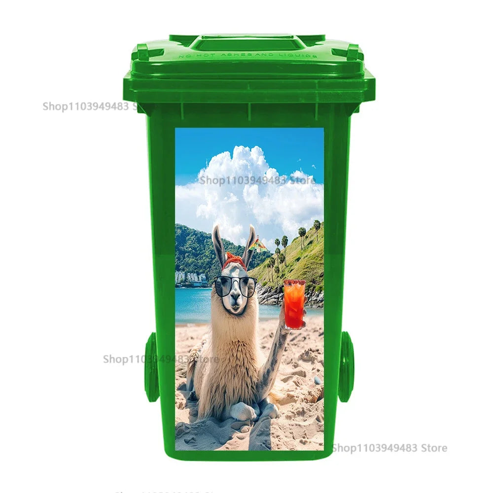 Cute Animal Outdoor Trash Can Decoration Self-adhesive Waterproof Stickers Litter Bins Renovation Cover Decal Garbage Bin Mural