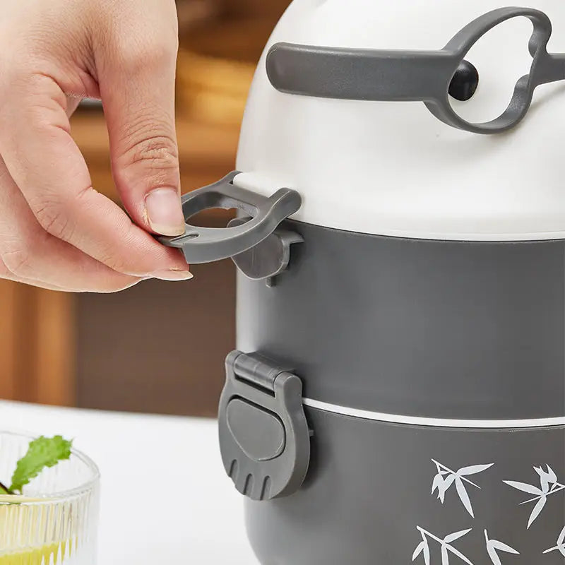 Stackable Bento Box Portable Cute Cartoon Children Lunch Box Double Layer Food Storage Container Eyeglass Bear Thermal Bento Box