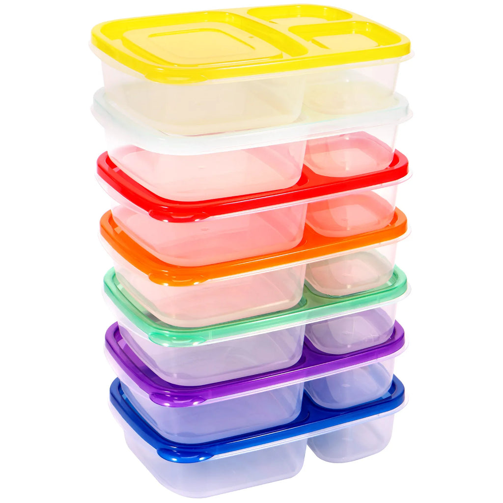 7pcs Bento Box 800ml Large Capacity Bento Containers With 3 Compartments Temperature Resistance Food Storage Boxes With Lids