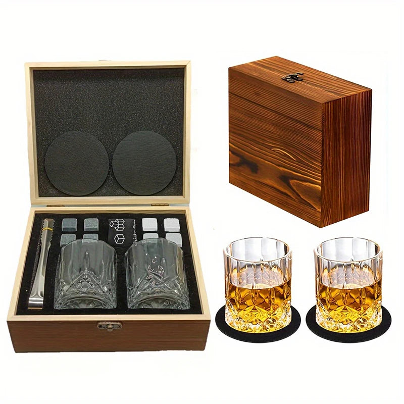 Whiskey Stones Gift Set,8 Whiskey Stones,2 Glasses,Ice Tongs,Reusable Whiskey Stones,Men's Gift Father's Day Gift,Bar Party Kit