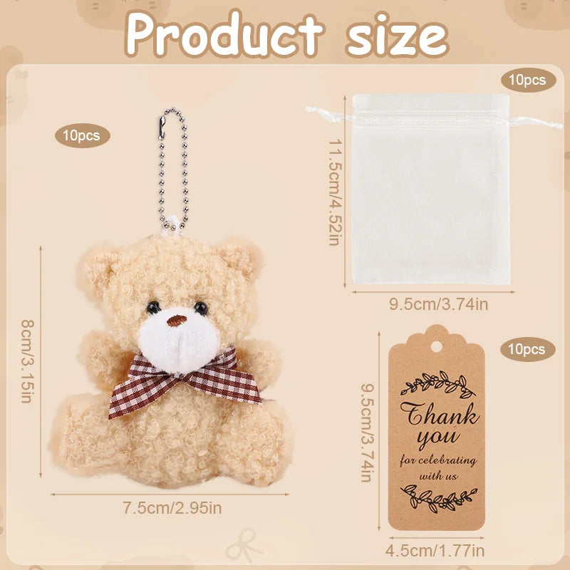10-30Sets Bear Gift with Organza Bag Thank You Card for Baby Shower Wedding Decoration Supplies Kids Birthday Party Guest Gift