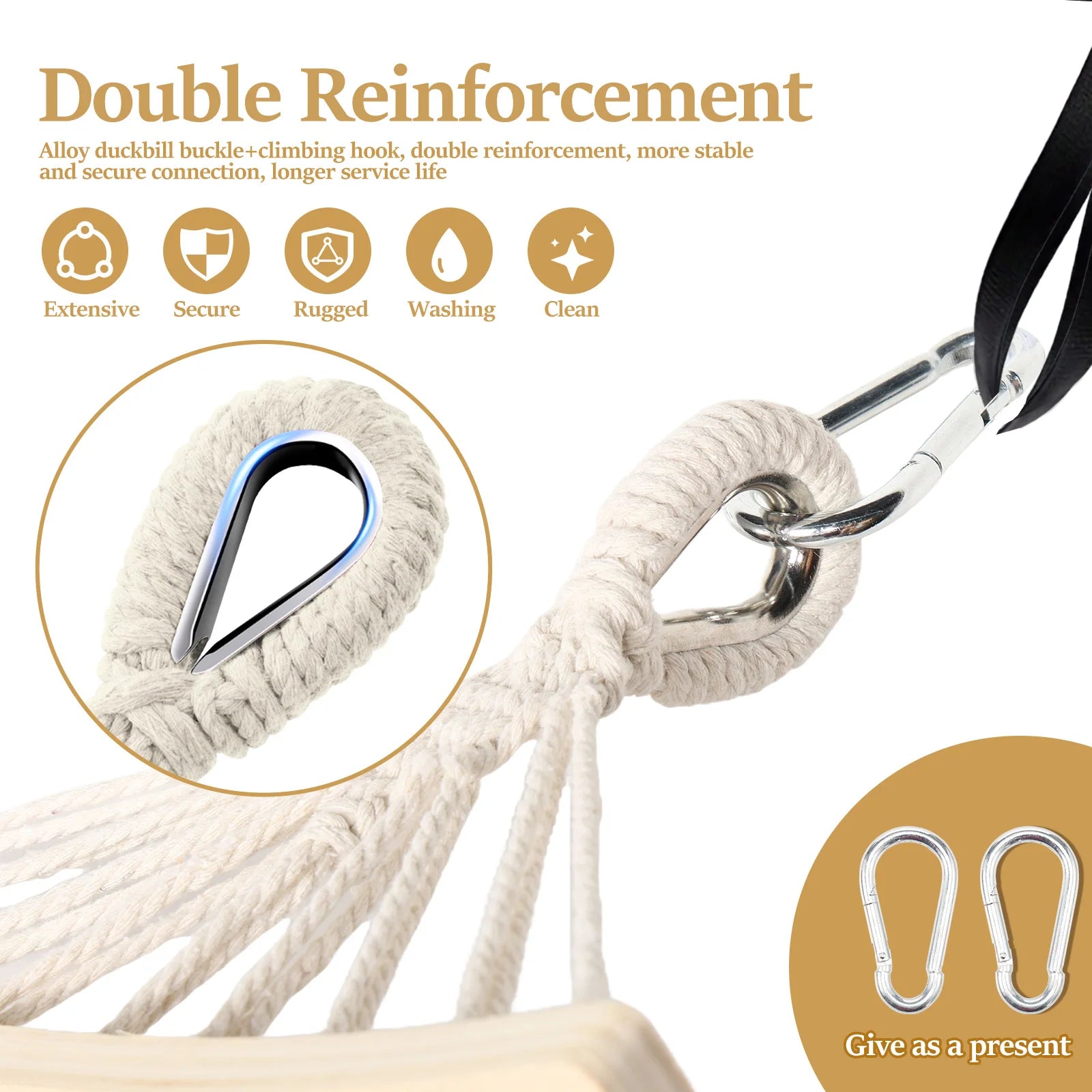 Outdoor Hammock Camping Swing Large Canvas Three Person Hammock Portable for Picnic Beach Backyard Balcony Patio